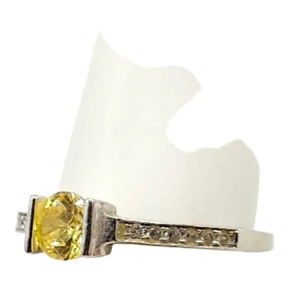 925 Sterling Silver Yellow Glass Solitaire Style Ring Faceted Size 6 - Picture 5 of 6